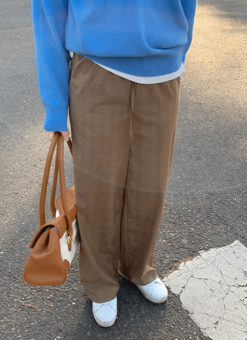 블레어 와이드 체크 밴딩 팬츠 (brown)_blaire pants