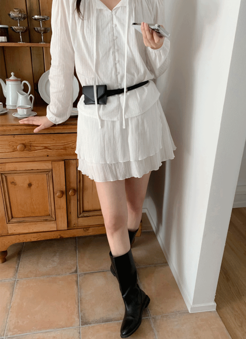 펠라 플레어 밴딩 미니 스커트 (white)_pela skirt